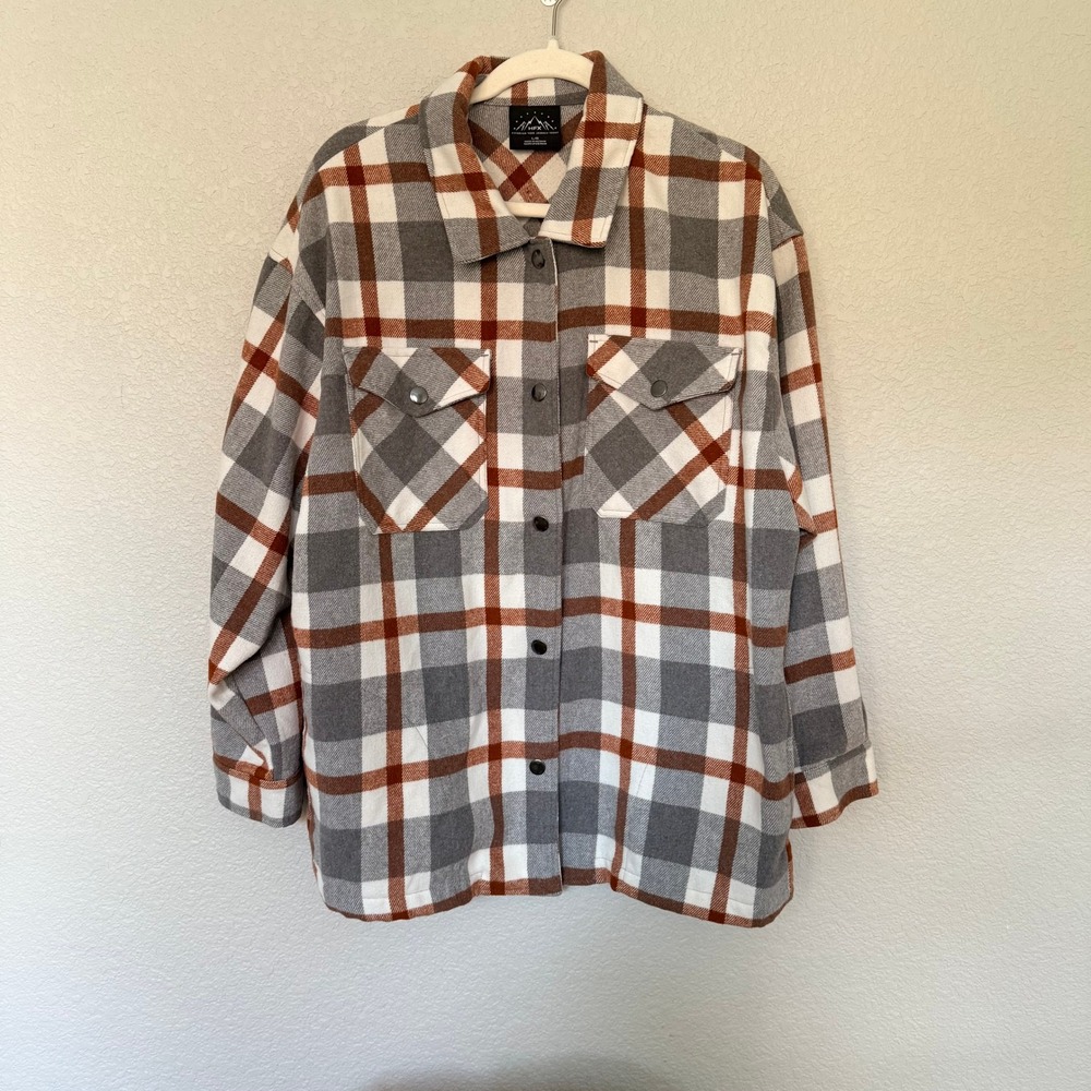 HFX Plaid Flannel Shirt Jacket Oversized L Shacket Outdoor Cozy